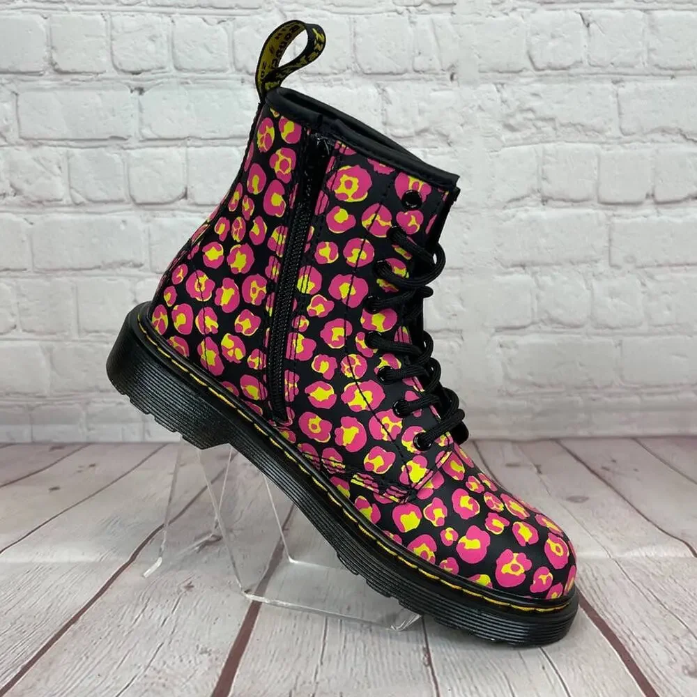 Dr. Martens 1460 Pink Leopard Hydro Leather Lace Up Boots Girls Youth Size 3